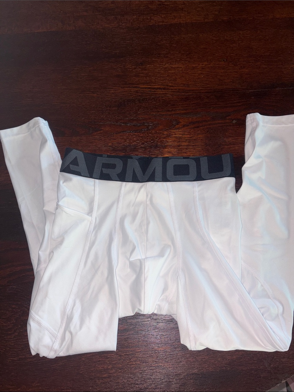 Under Armour White Compression Pant with Black Waistband Logo